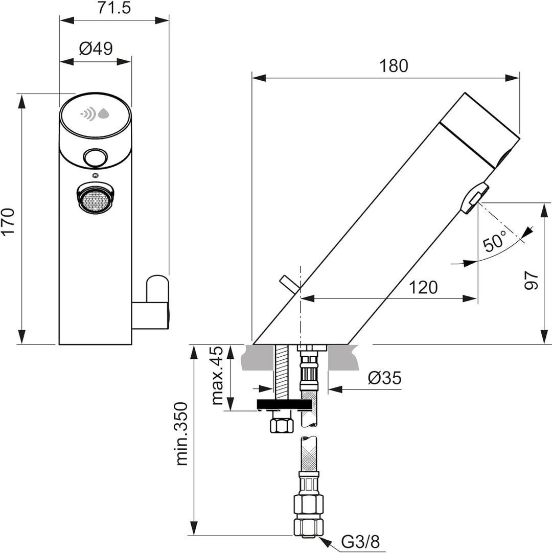 Ideal Standard A7559AA Sensorflow Sensor-Waschtischarmatur Kalt- / Warmwasser Batterie Chrom, Kalt-