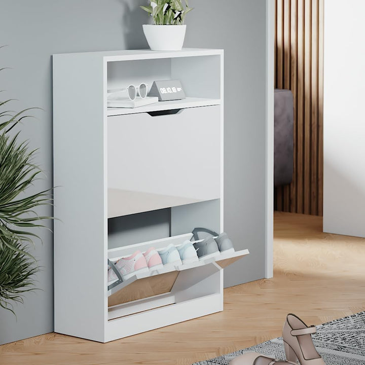 Vicco Schuhkipper Luca, Weiss/Weiss Hochglanz, 59 x 89.5 cm mit 2 Fächern, zur Aufbewahrung von Schu