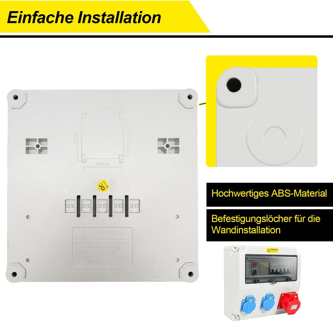 Fiqops Baustromverteiler 16A, Stromverteiler 1x400V+2x230V, Baustromverteiler 16A mit FI Schalter, S