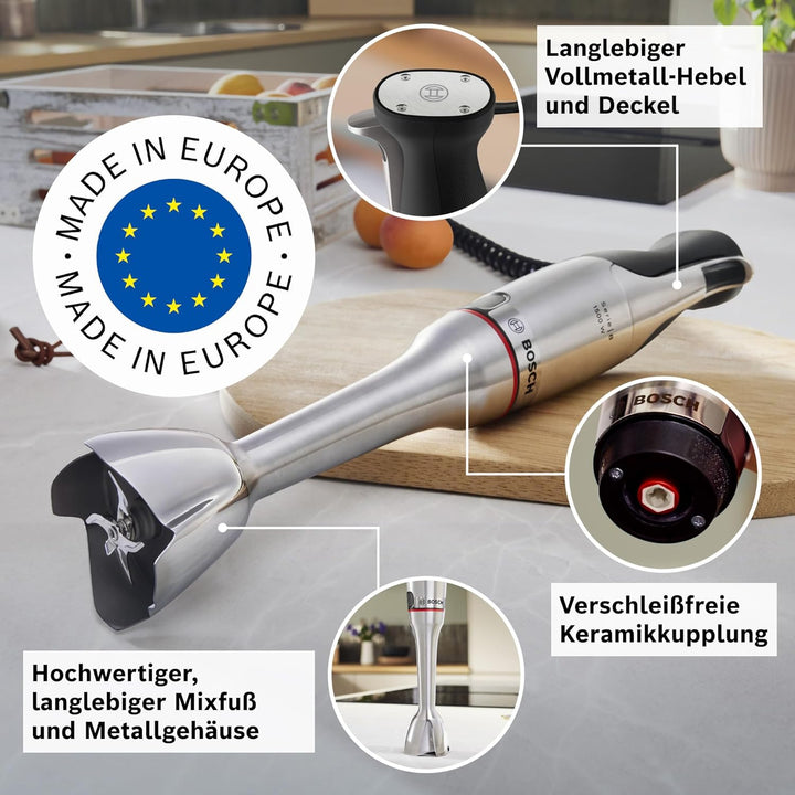 Bosch Stabmixer, Mixbecher, Universalzerkleinerer, Doppelschneebesen, Edelstahl Klingen, spülmaschin