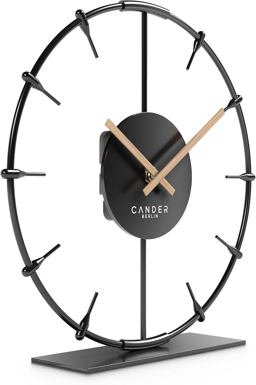 Cander Berlin Ilmera Tischuhr lautlos 18 cm Metall Holzzeiger ohne Tickgeräusche modern schwarz Wohn