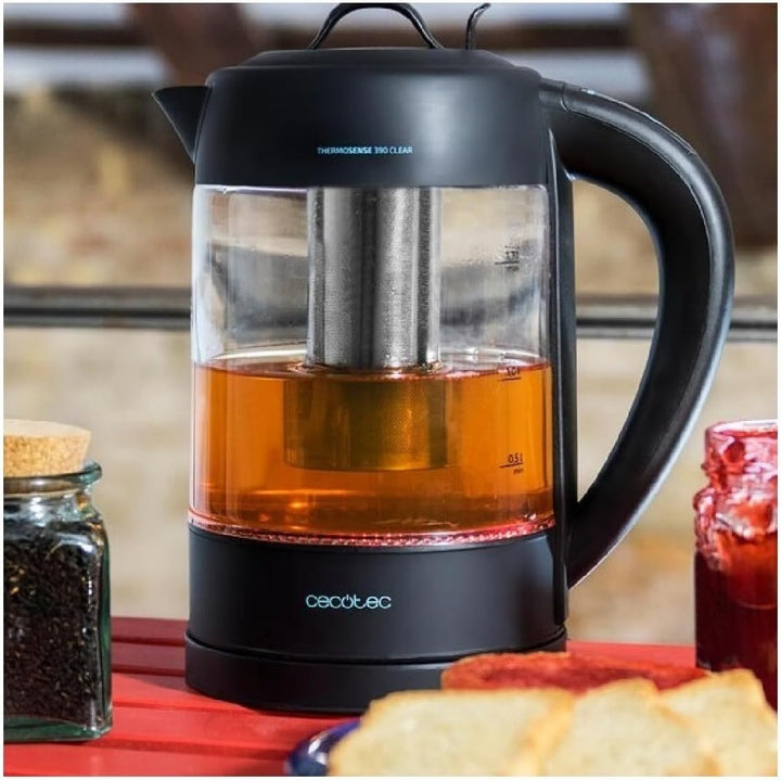 Cecotec Elektrischer Wasserkocher ThermoSense - 1,7 Liter, Borosilikatglas, Frei von BPA, Basis 360