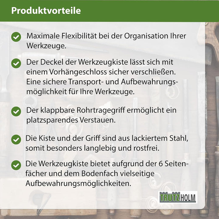 TRUTZHOLM Werkzeugkiste verschiedene Fachanzahl aus Stahl, klappbare Tragegriffe, universell einsetz