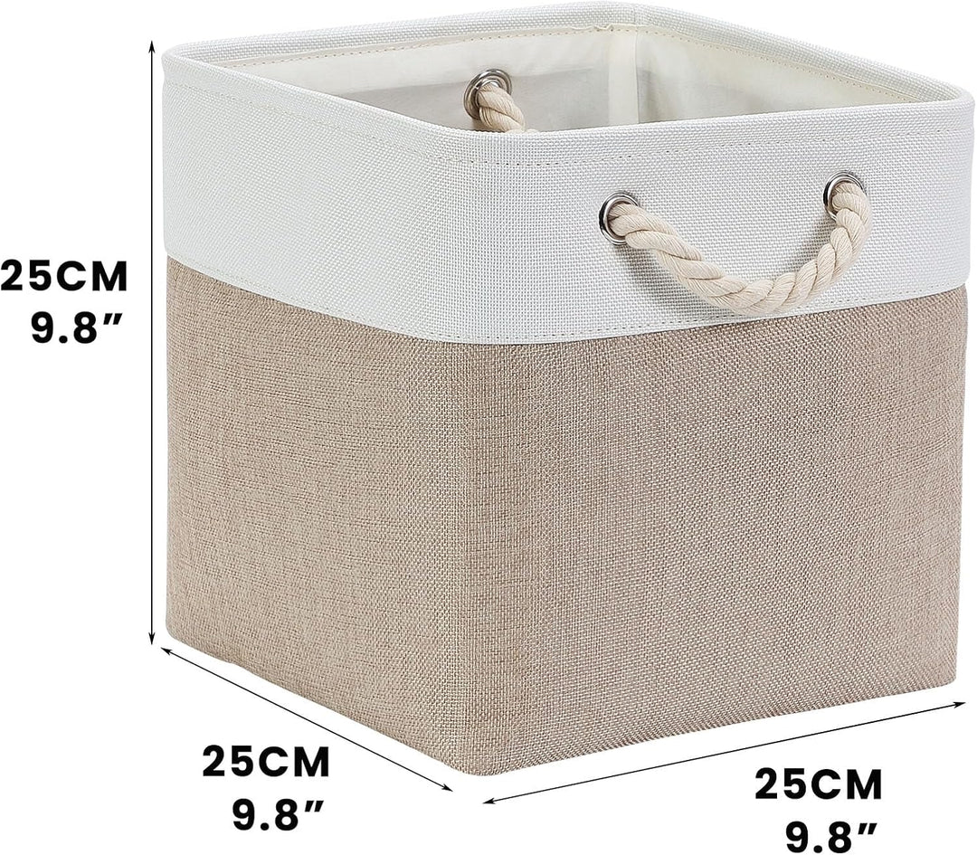 Mangata Aufbewahrungsbox Stoff, aufbewahrungskorb Helles Khaki Weiss, Korbe Stoff in Würfel (25x25x2