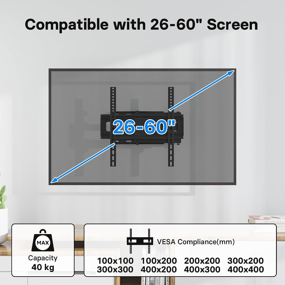 BONTEC TV Wandhalterung für 26-65 Zoll Flach- und Curved-Fernseher, Schwenkbar und Neigbar, Ausziehb