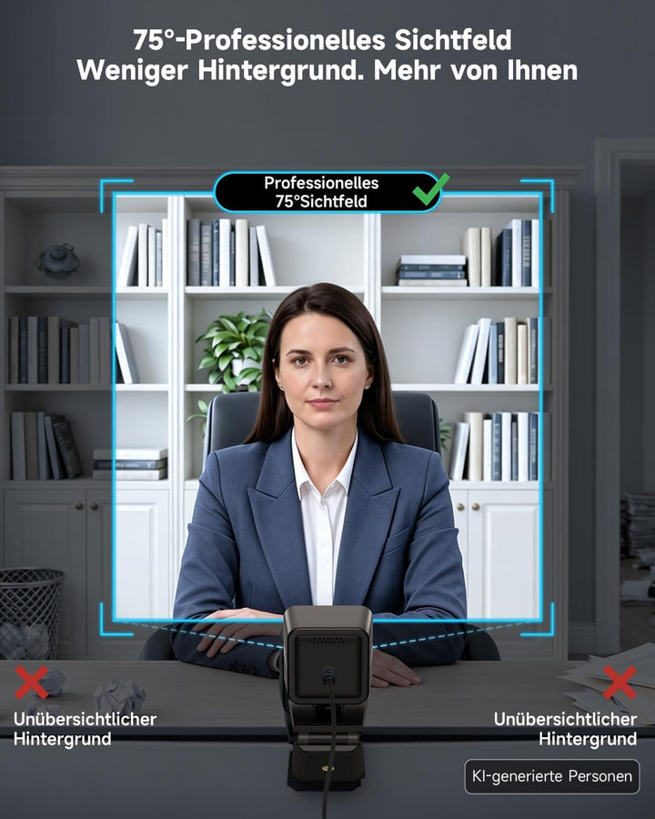 AOC UHD Webcam 4K, Webcam mit Objektivabdeckung &amp; Dual Mikrofon, 75° Streaming Kamera mit Autofokus,