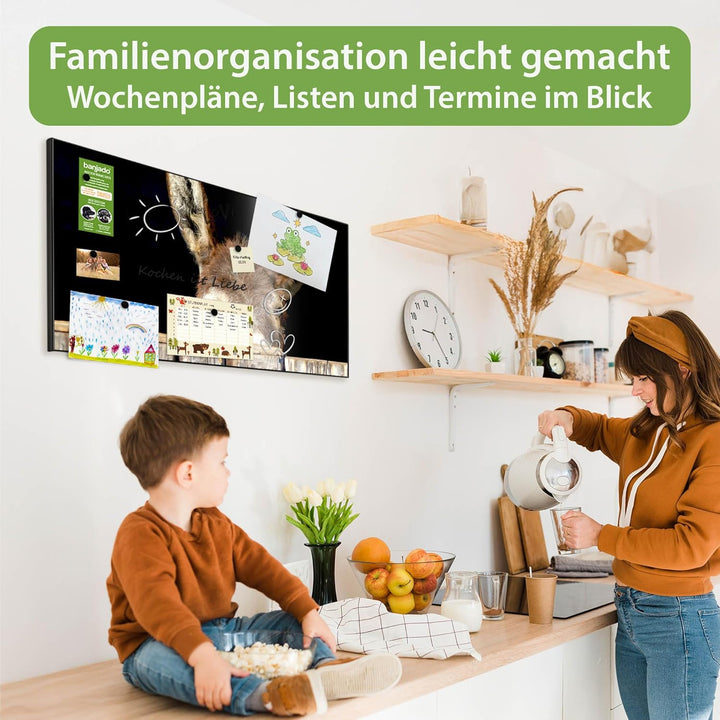 banjado Magnettafel schwarz 78 x 37cm / Magnetwand Metall/Magnetpinnwand als Memoboard/Pinnwand Magn