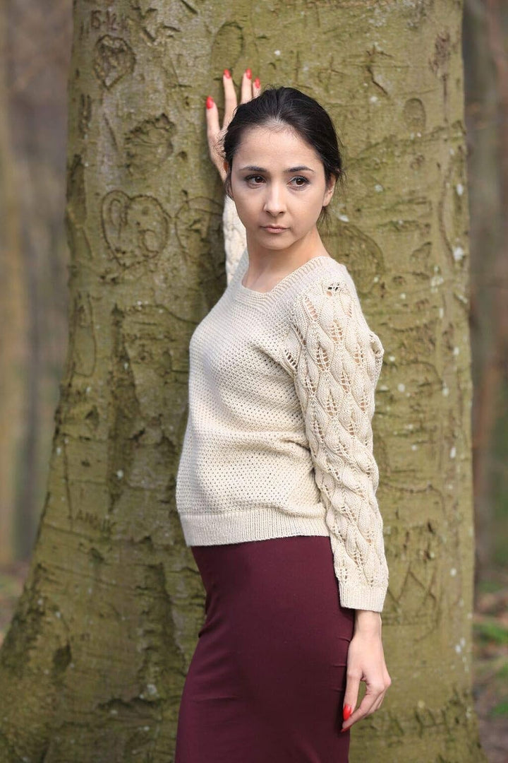 DesignEtte Dänemark 350 g, 3 grosse Naturino 100 Prozent Baumwolle, natürlich gefärbt, Winter Leaf S