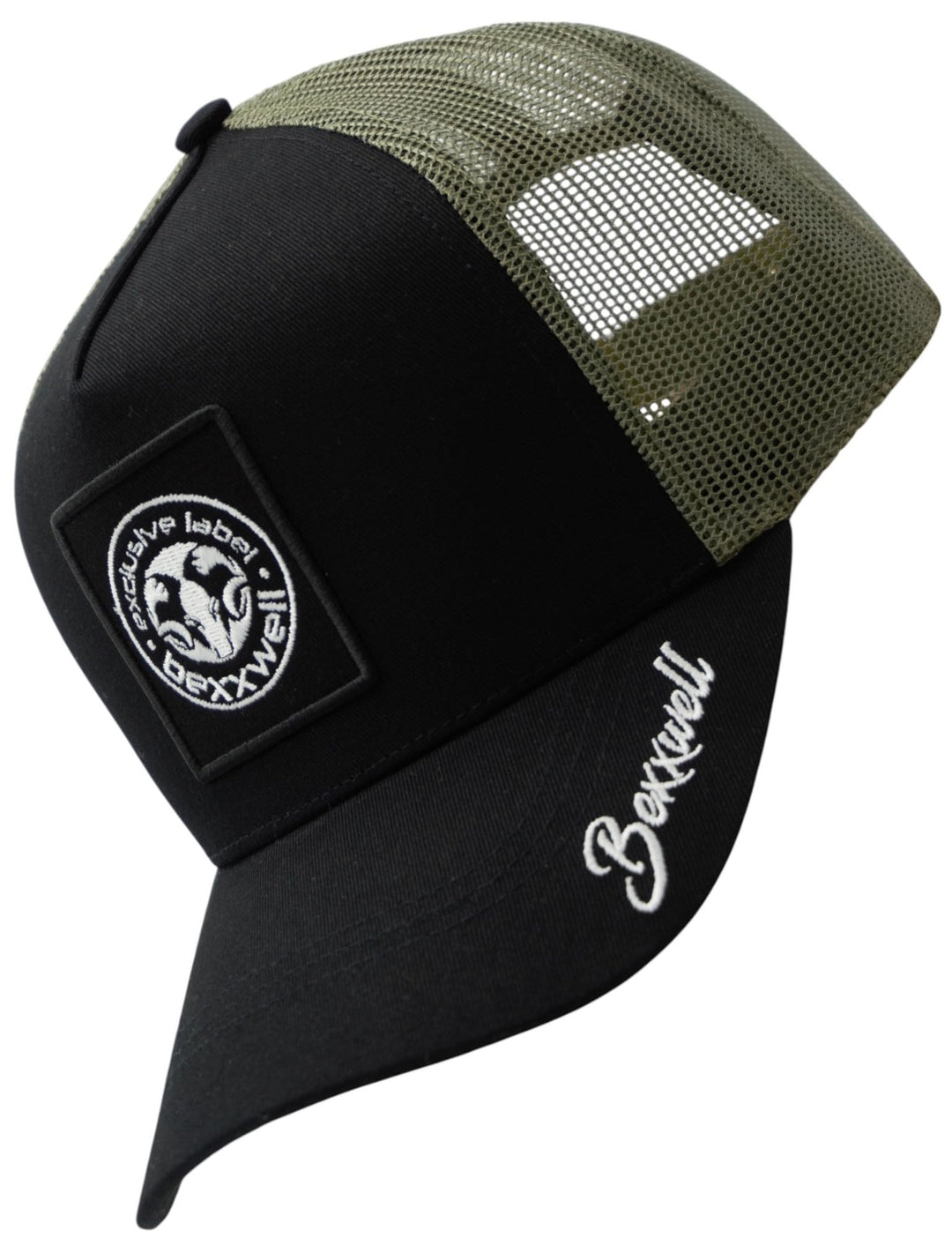 Bexxwell Trucker Cap schwarz mit Logo-Patch (optimale Passform, Kappe, Black, Truckercap, Logo, Cap,
