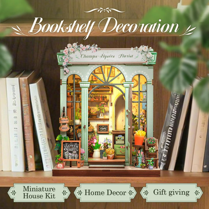 CUTEBEE Book Nook Kit - DIY Miniatur Puppenhaus zum Selberbauen mit LED-Beleuchtung Bücherregal Deko