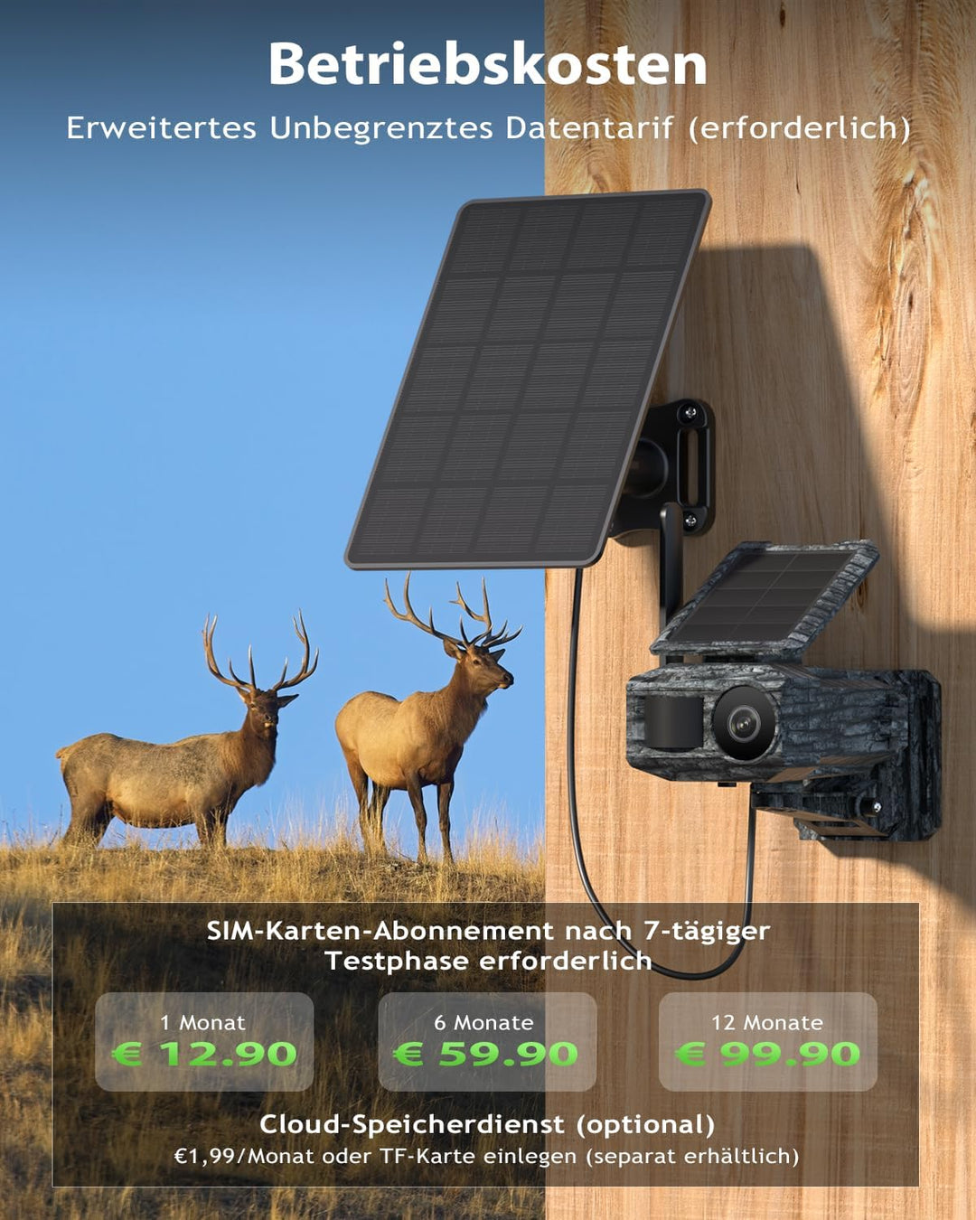 Xega 4G LTE Solar Überwachungskamera mit SIM-Karte & 2 Solarmodulen – Aussen Wildkamera Bewegungserk