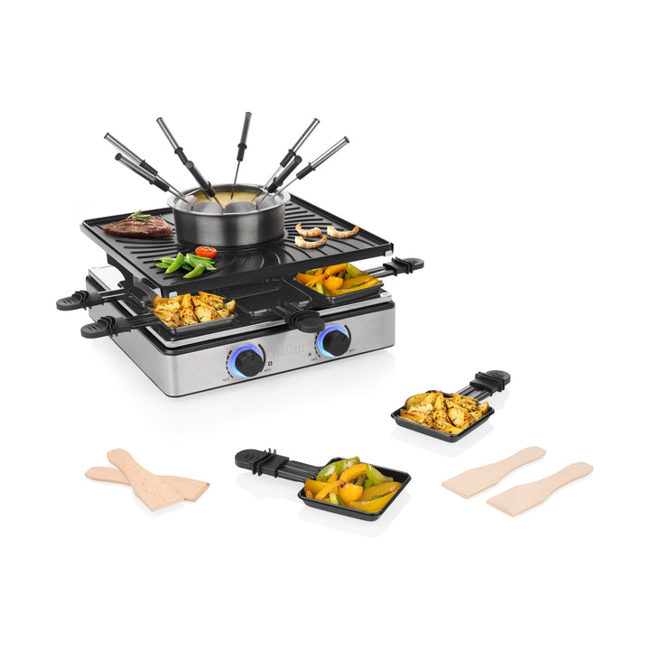Princess Raclette und Fondue 5-in-1, 8 Personen, Doppelte Thermostate, 1,3 L Fonduetopf, PFAS-frei,