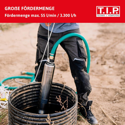 T.I.P. Brunnenpumpe Tiefbrunnenpumpe Edelstahl AJ 4 Plus 55/50 (Förderhöhe max. 50 m / Druck max. 5,