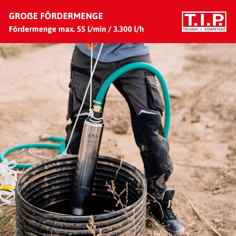 T.I.P. Brunnenpumpe Tiefbrunnenpumpe Edelstahl AJ 4 Plus 55/50 (Förderhöhe max. 50 m / Druck max. 5,