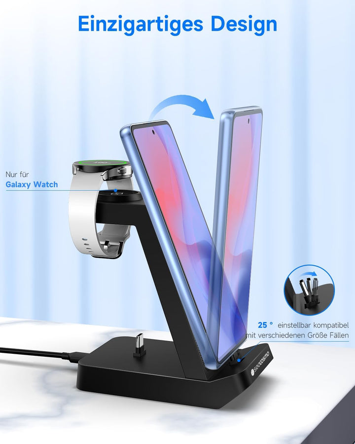 seacosmo 3 in 1 Ladestation, 18W Samsung Ladegerät handyhalterung für Galaxy Buds und Samsung A55/A5