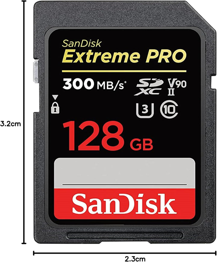 SanDisk Extreme PRO SDHC UHS-II Speicherkarte V90 128 GB (300 MB/s, 8K-, 4K- und Full-HD-Videoaufnah