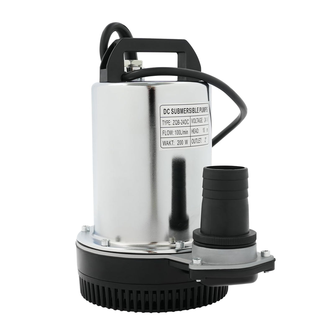 24V DC Tauchpumpe Klein Schmutzwasserpumpe 200W aus Edelstahl, 100 l/min, 10 m Förderhöhe und IP56,