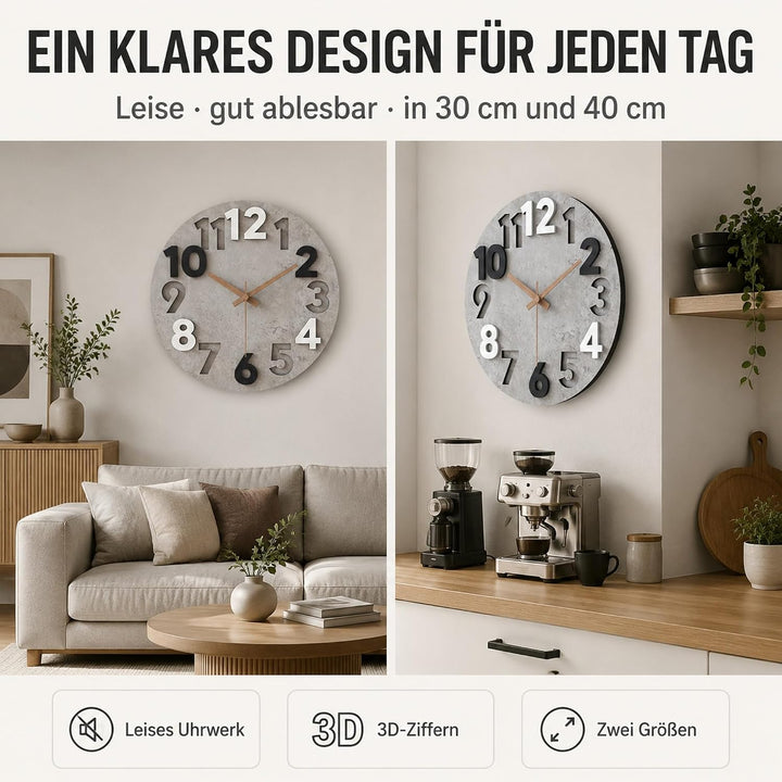 Stellarize Wanduhr Gross Ohne Tickgeräusche Modern Holz 3D Küchenuhr für Wohnzimmer Kinderzimmer Bür