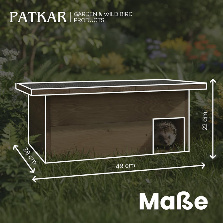 PATKAR Igelhaus Winterfest mit Boden [SCHÜTZT VOR FRESSFEINDEN] - Premium Igelfutterhaus (Made in Eu