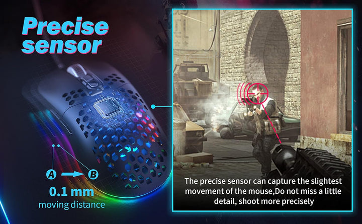 Gaming Maus 7200 DPI RGB Waben Design für PC Laptop C306, C306