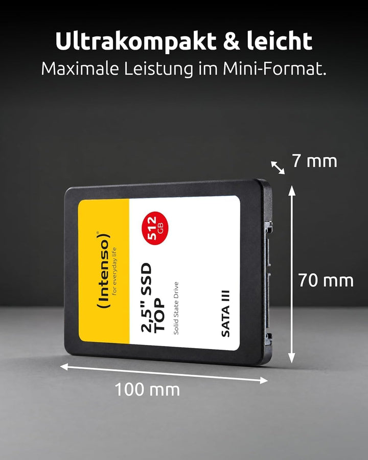 Intenso Interne 2,5" SSD SATA III Top, 512 GB, 550 MB/Sekunden, Schwarz 512GB Sata 2,5", 512GB Sata
