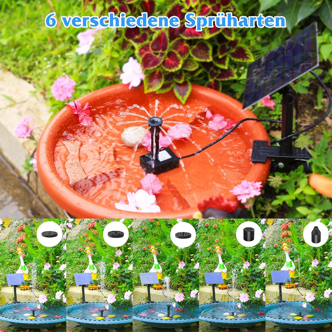 AISITIN Solarbrunnen für Draussen mit 6 Sprüh Effekten, Solar Springbrunnen für Aussen mit Clips,Sol