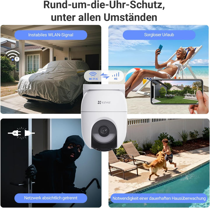 EZVIZ 4G LTE Überwachungskamera ohne WLAN, 360° PTZ Überwachung, 4MP Kamera Aussen Akku, Farbnachtsi