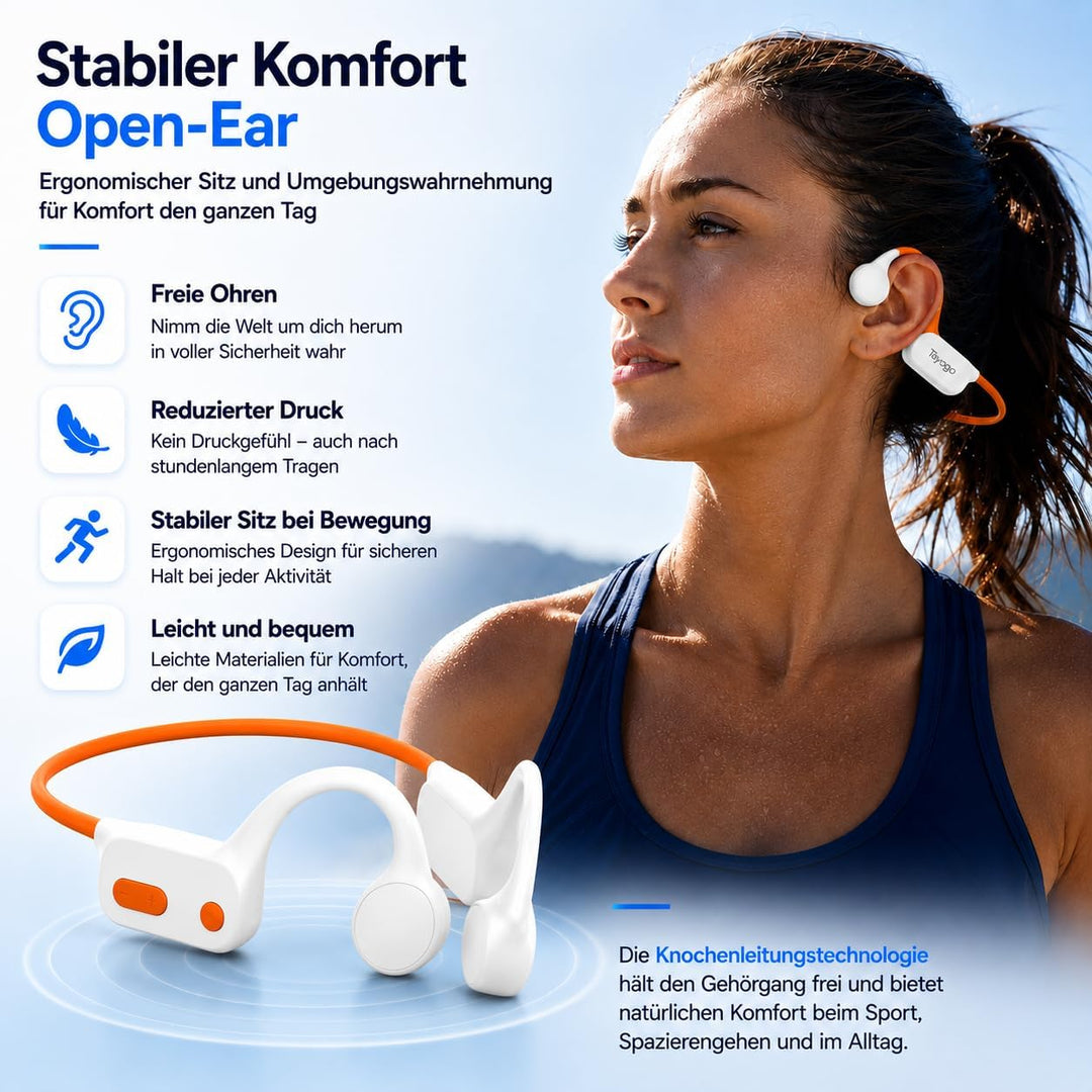 Tayogo Knochenschall Kopfhörer – Wasserdichte Schwimmkopfhörer mit Bluetooth &amp; 32GB MP3, IPX68 Unter
