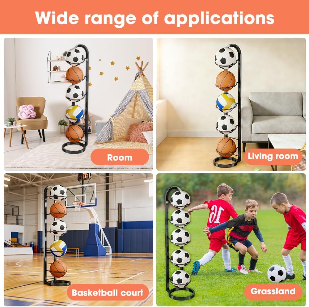 Balllagerregal, 5 Stufiger Ballständer Mehrschichtiges Integriertes Volleyball Fussballregal Abnehmb