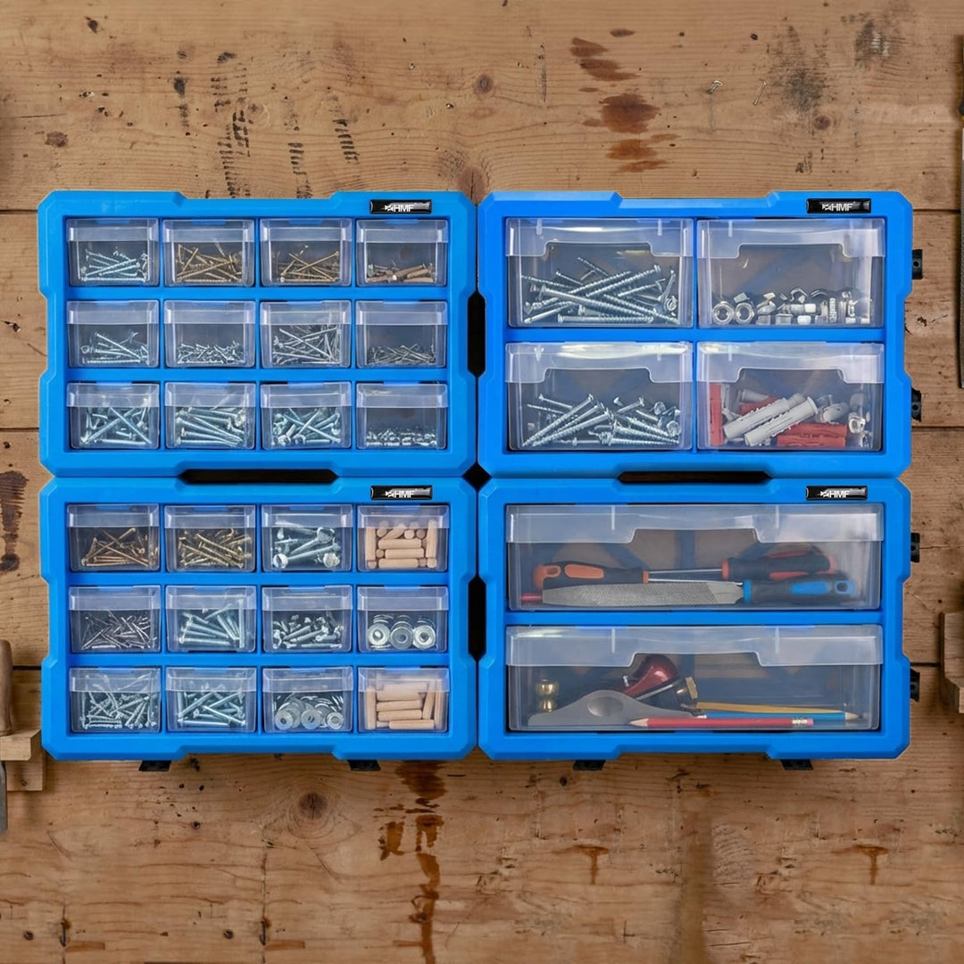 HMF Sortierbox für Kleinteile mit 2 Schubladen, erweiterbarer Sortimentskasten für Schrauben und Wer