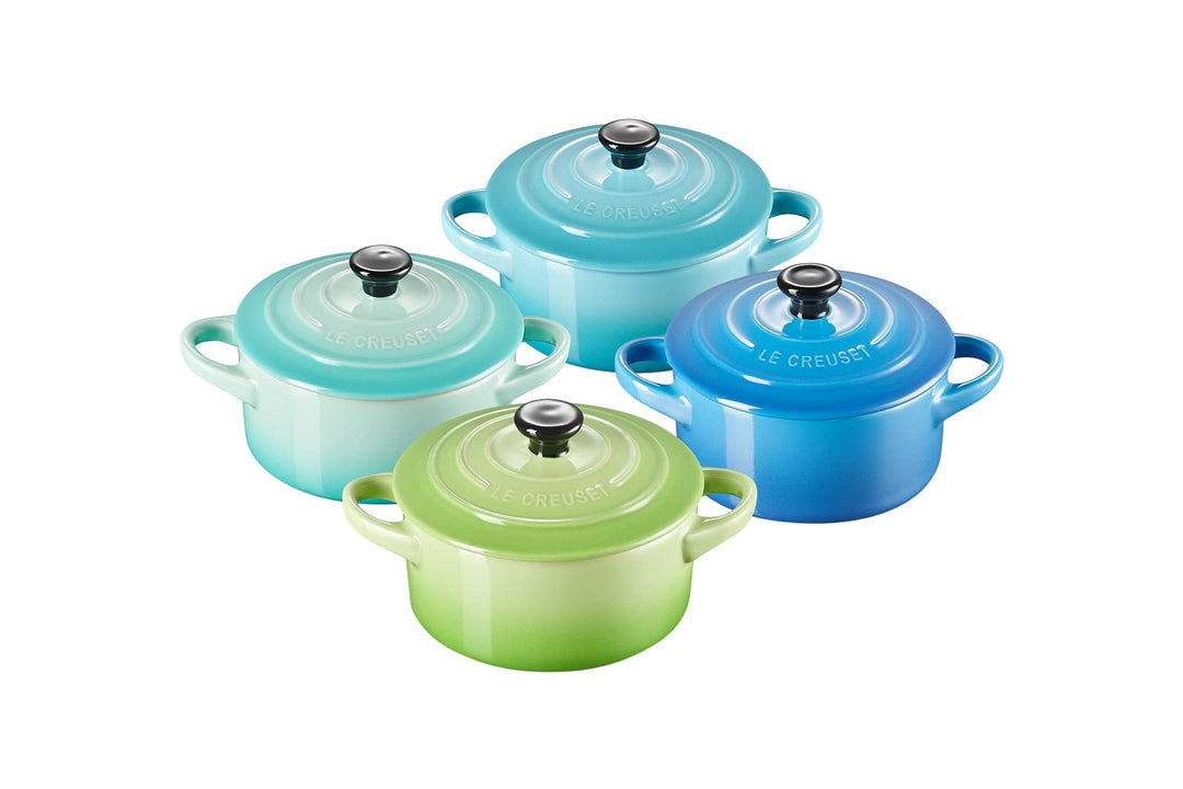 Le Creuset 4er-Set Mini Cocottes aus Steinzeug, je 200 ml, 10 x 5 cm, Meeresbrise (Grün/Türkis/Blau/