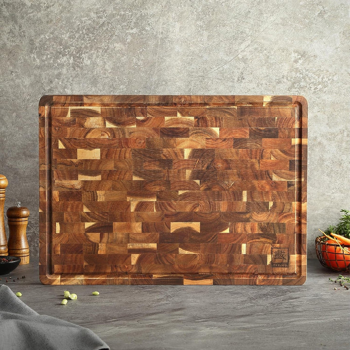 Zayiko Stirnholz Schneidebrett aus Akazie – Massives Holzbrett gross 53 × 38 × 3 cm – mit Saftrille