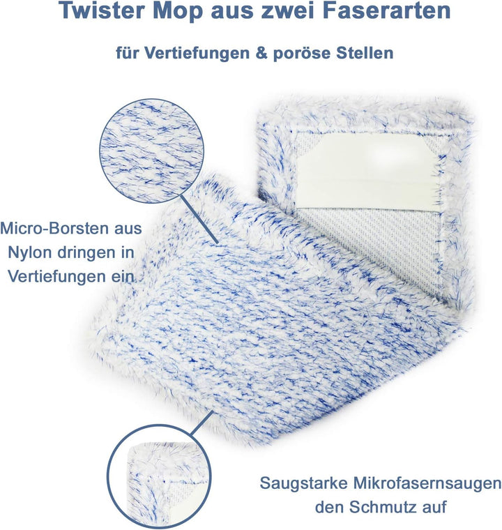 Putzen wie die Profis Bodenwischer-Set Twister 40cm | Wischmop + Teleskopstiel 170 cm + Microfaserbe