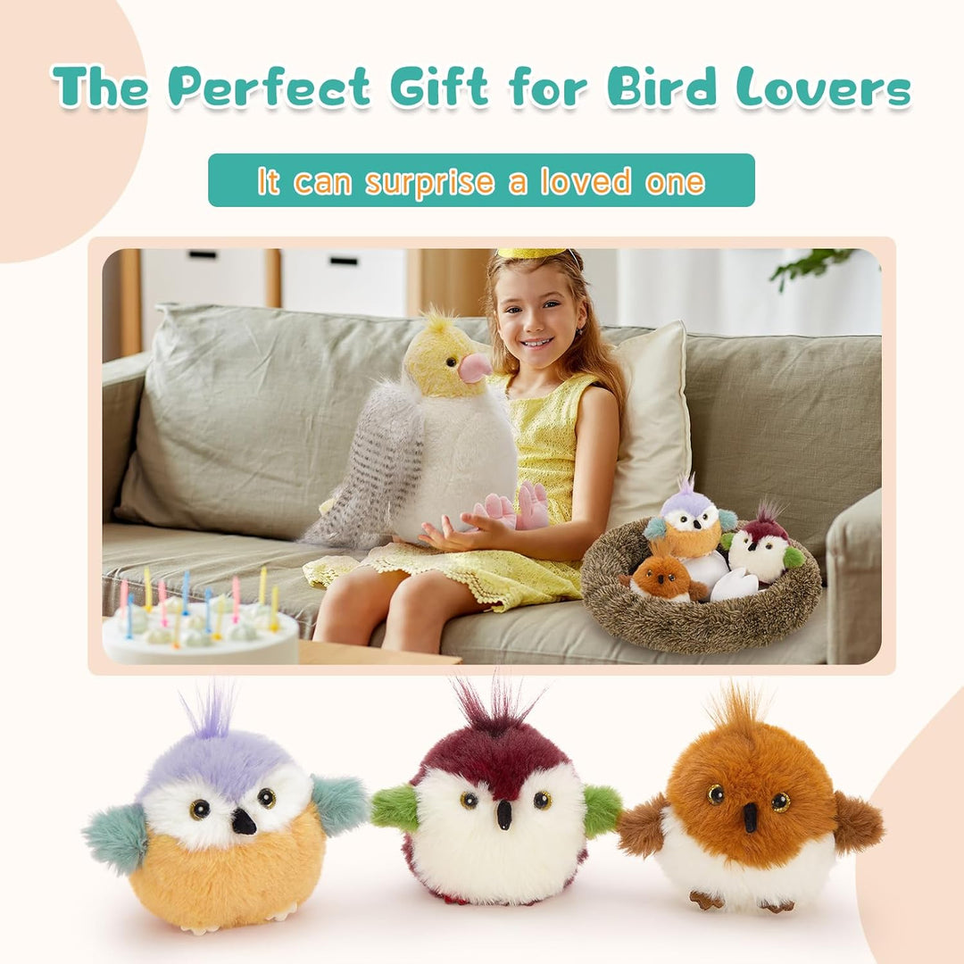MorisMos weich Vogel Papagei Kuscheltier XXL mit 3 Babys, 35cm gross Vögel Papageien Plüschtier Stof