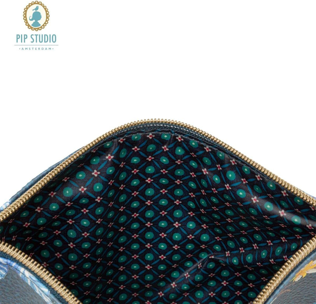 Cosmetic Flat Pouch Medium Flower Festival Dark Blue 24x15.5x1cm