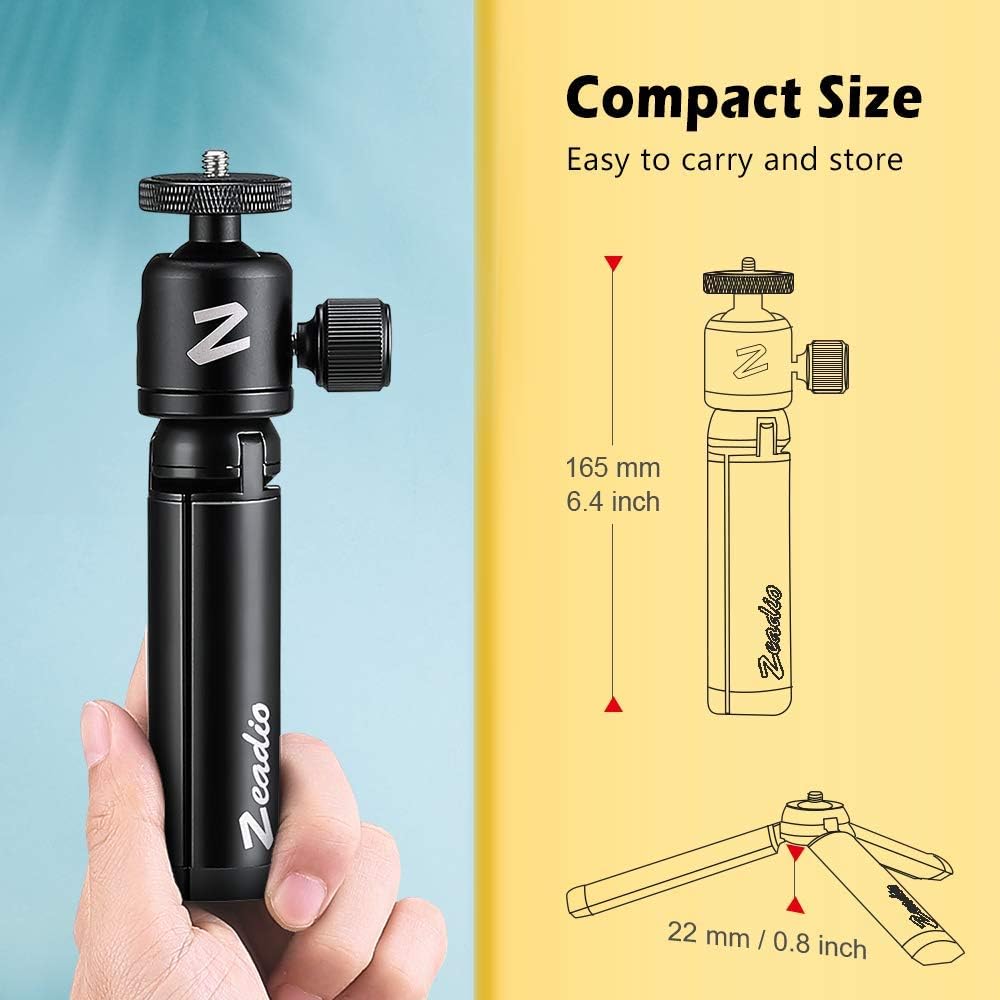 Zeadio Metall Mini Stativ mit Kugelkopfhalterung, mit 1/4 Zoll Schraube Desktop Tischständer Stativ