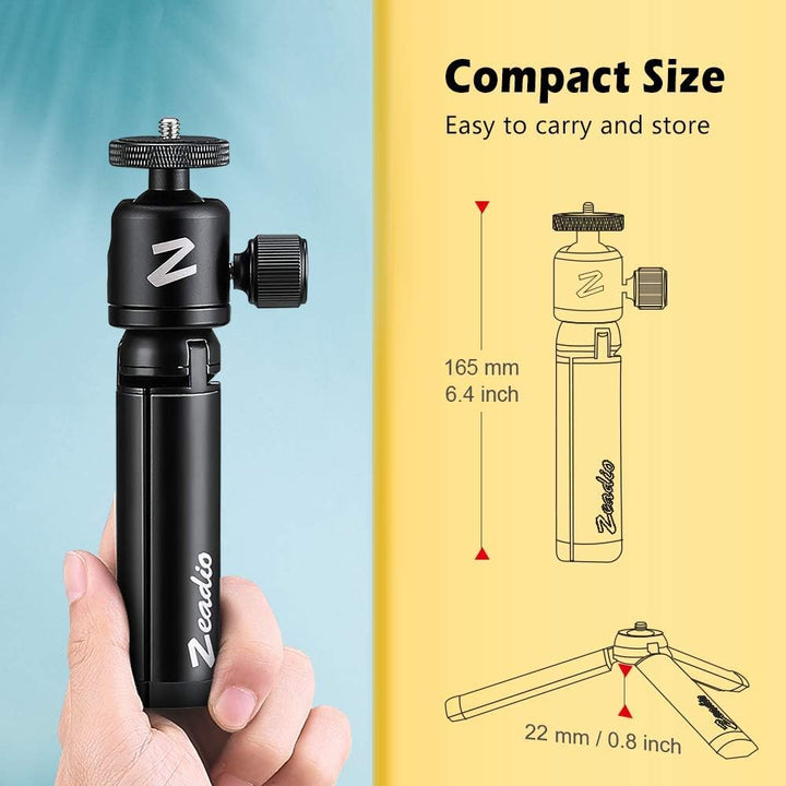 Zeadio Metall Mini Stativ mit Kugelkopfhalterung, mit 1/4 Zoll Schraube Desktop Tischständer Stativ