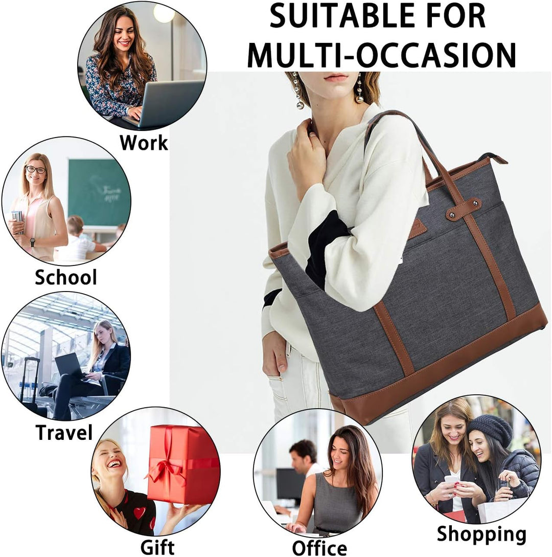 RAVUO Laptoptasche Damen, Wasserdichte Handtasche Elegant Lehrertasche Gross Aktentasche 15.6 zoll L