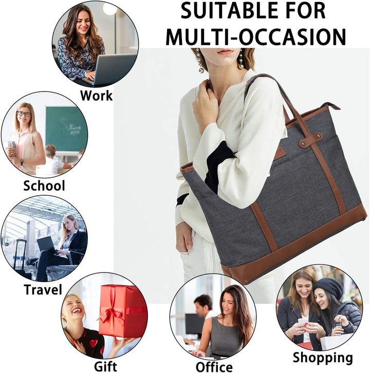 RAVUO Laptoptasche Damen, Wasserdichte Handtasche Elegant Lehrertasche Gross Aktentasche 15.6 zoll L
