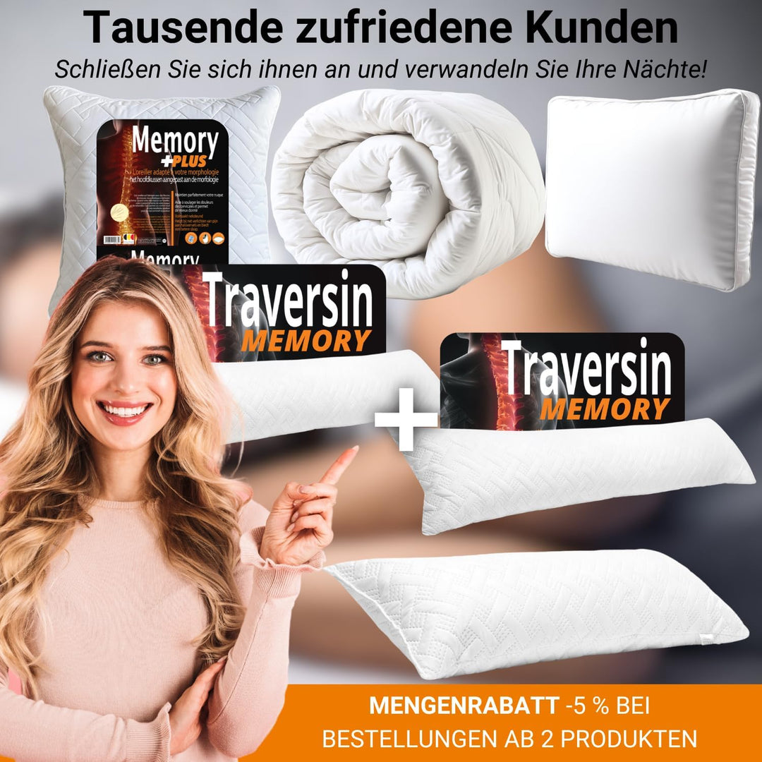 Seitenschläferkissen Memory Foam 40 x 145 cm XXL mit Gel Viscoschaum für Schwangere, Stillkissen, Ch