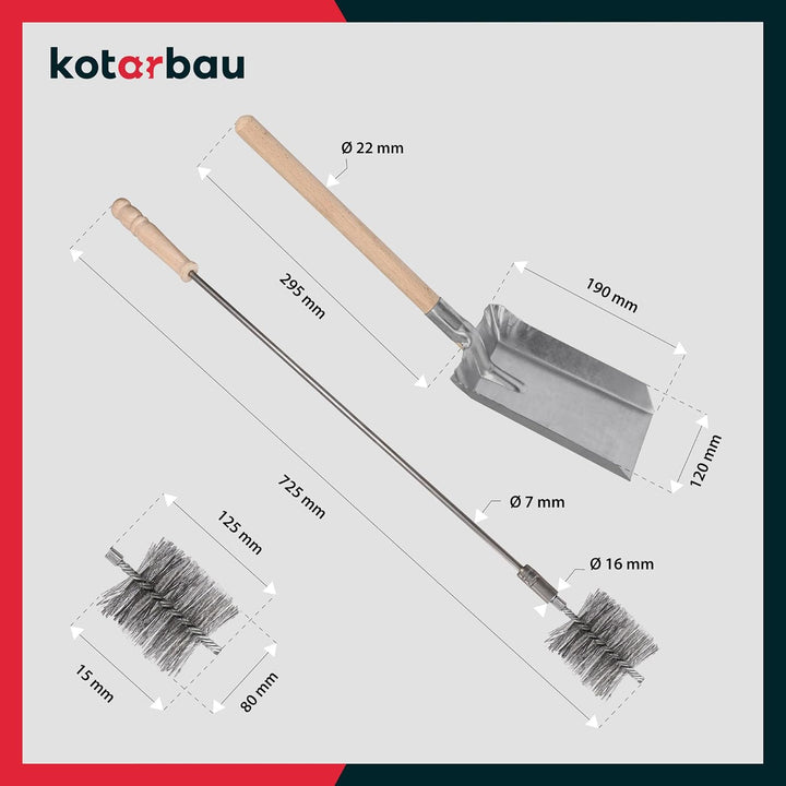 KOTARBAU® Kaminbesteck 5er Set mit Schürhaken Besen Schaufel Kaminbesen Besenstab mit Holzgriff Kami