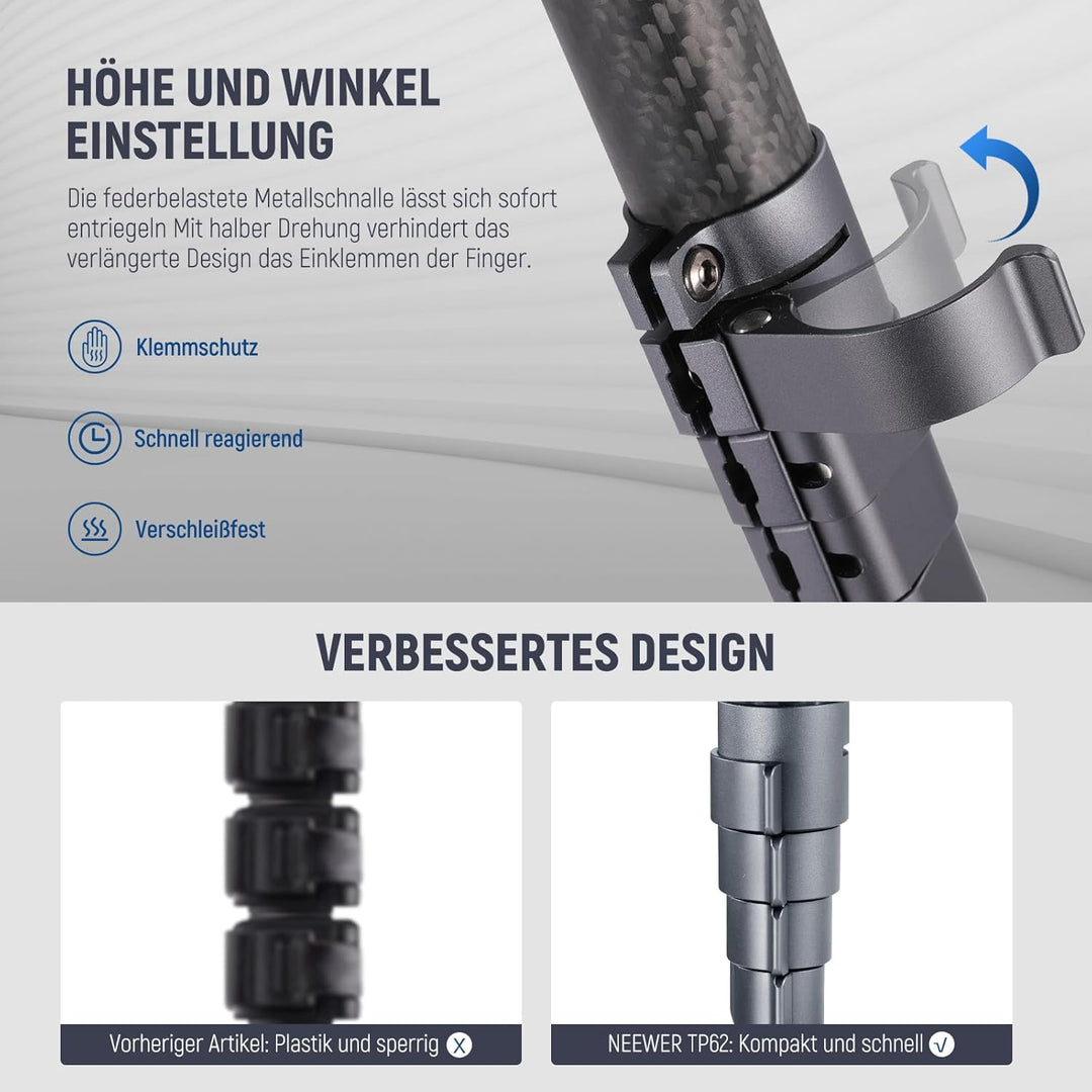 NEEWER LITETRIP LT32 Kamera Reisestativ, tragbarer Ständer aus Carbonfaser, Kugelkopf mit Mittelachs