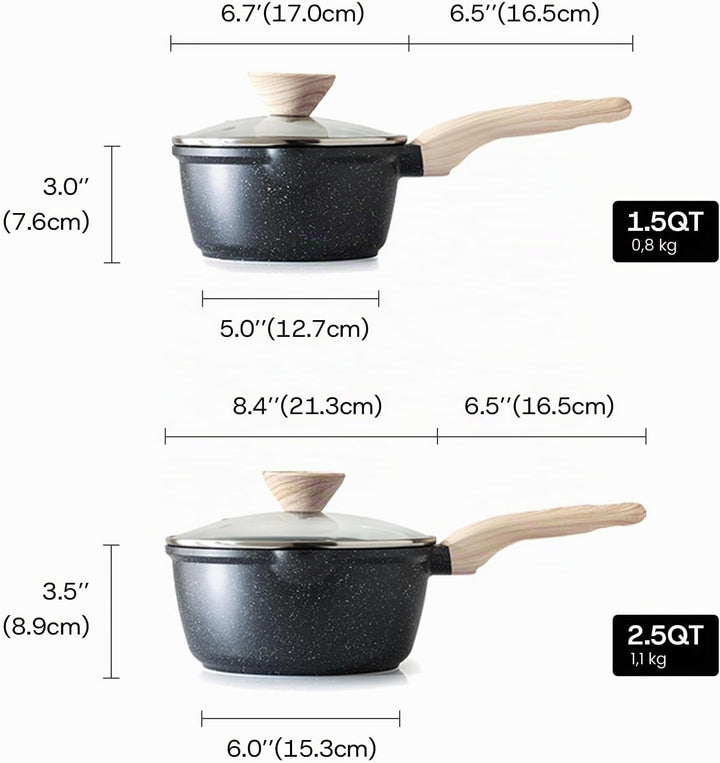 Kordisen Saucenpfannen-Set mit Deckel, 1,5 l & 2,5 Qt Antihaft-Kochtöpfe mit Ausgiesser, leicht zu r