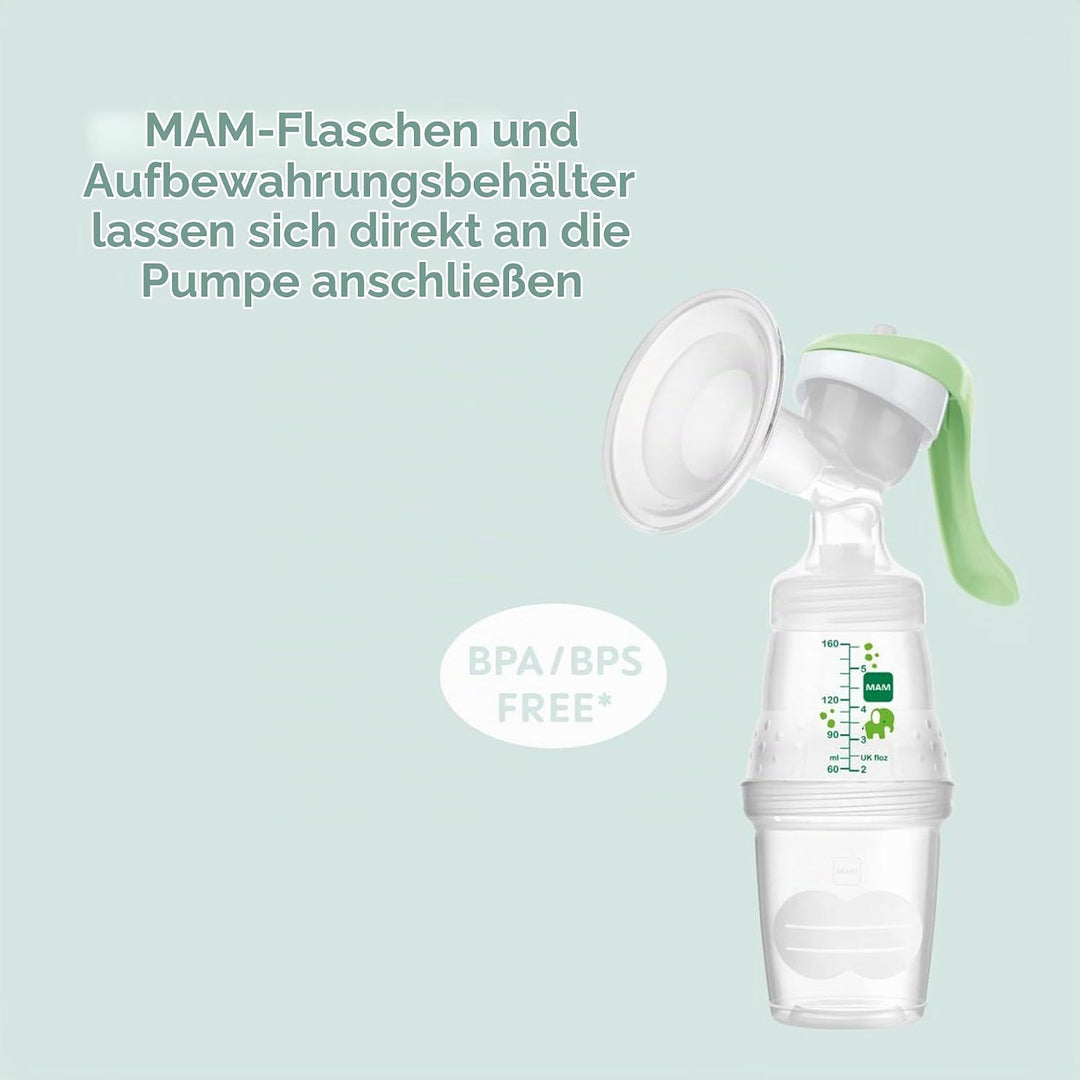 MAM Handmilchpumpe – Komfortable und kompakte Milchpumpe, einzigartig upgradebar – Handpumpe für Mut