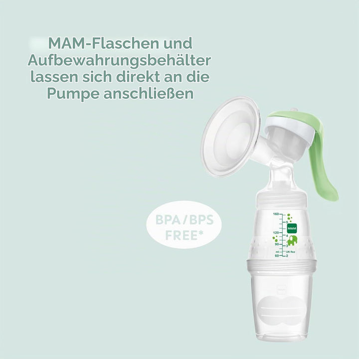 MAM Handmilchpumpe – Komfortable und kompakte Milchpumpe, einzigartig upgradebar – Handpumpe für Mut