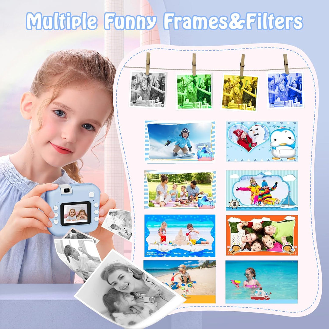 Kinderkamera Sofortbildkamera,1080P HD-Sofortkamera für Kinder mit 32 GB-Karte und 3 Rollen Fotopapi