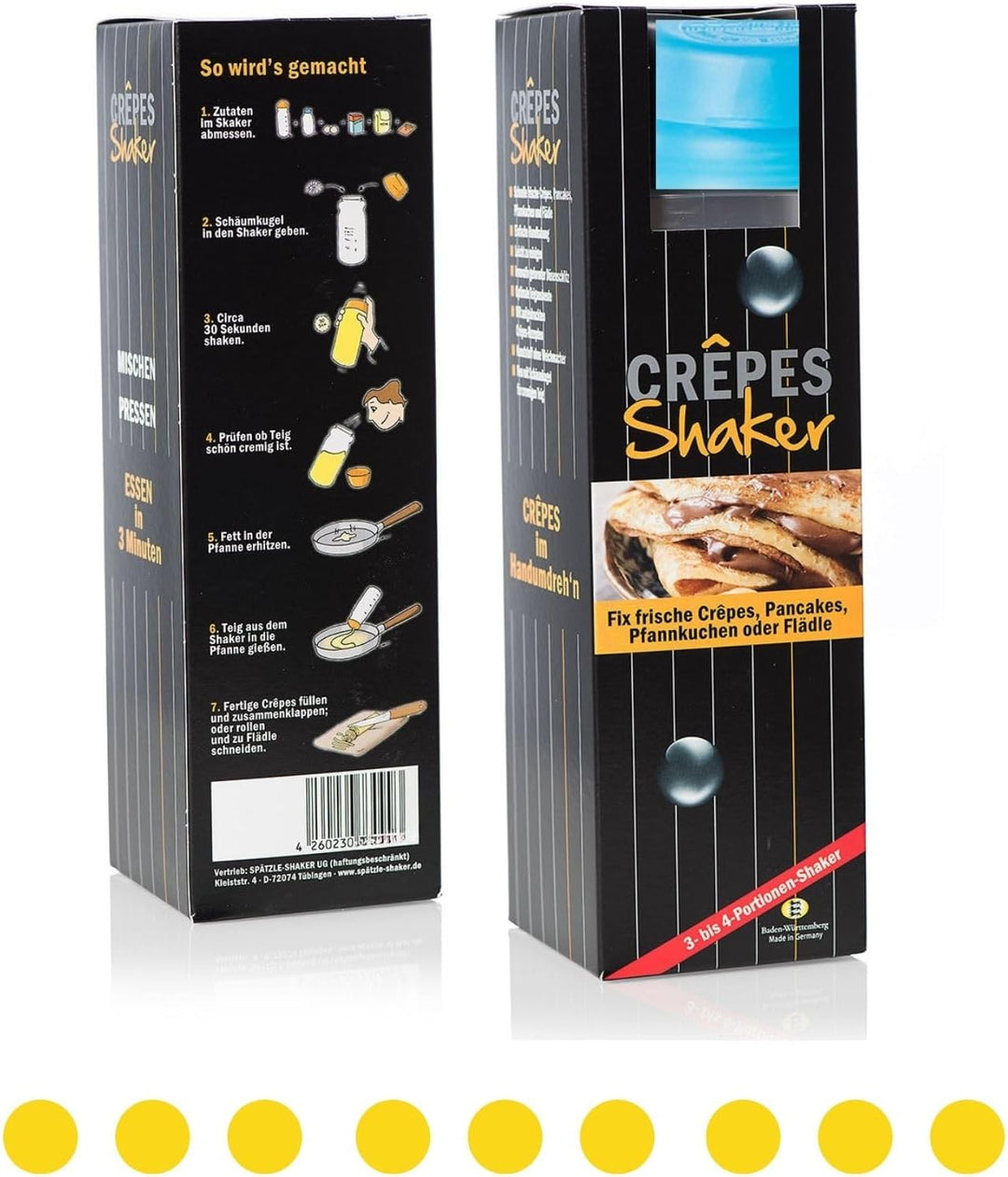 Pfannkuchen-Shaker (875ml, blau) einfach Teig machen und portionieren mit Rezeptaufdruck für Crêpes,