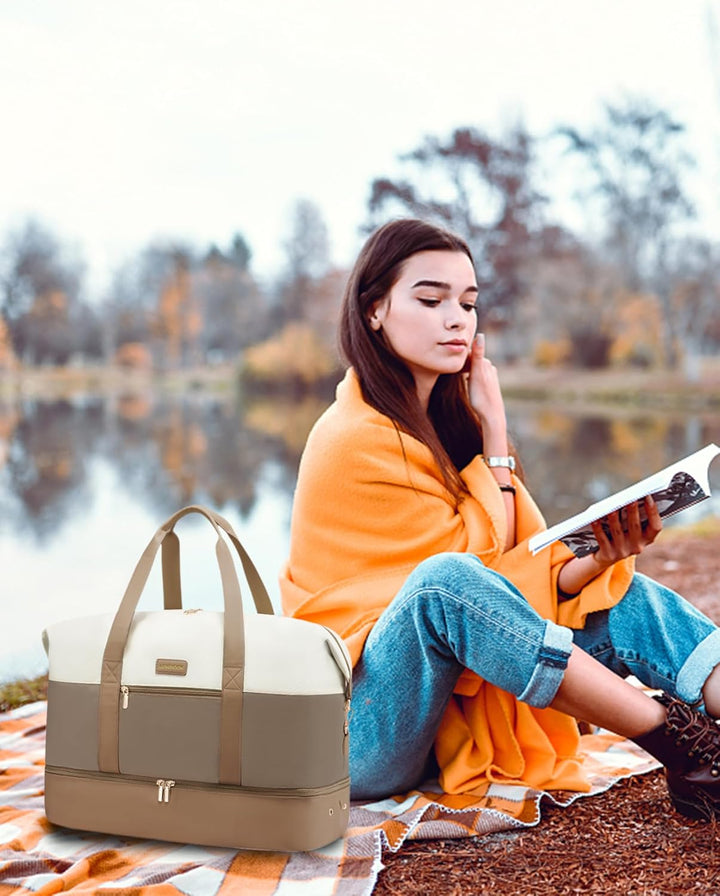 LOVEVOOK Reisetasche Damen Weekender Bag, Gross Handgepäck Tasche 60L Sporttasche Kliniktasche Gebur