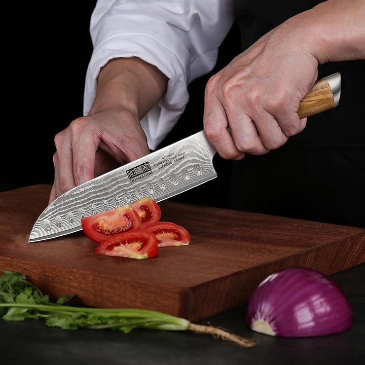 HOSHANHO Santoku Messer Damastmesser, 18cm Scharfe Kochmesser, 67 Schichten Damaststahl Küchenmesser