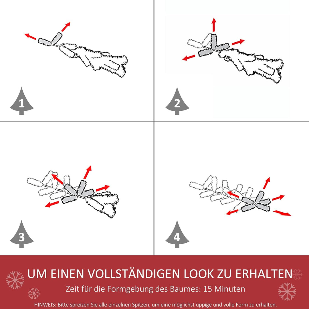 HOMCOM Weihnachtsbaum 1,8 m Christbaum mit Ständer Kunsttanne 390 Äste zerlegbar PVC Weiss Ø55 x 180